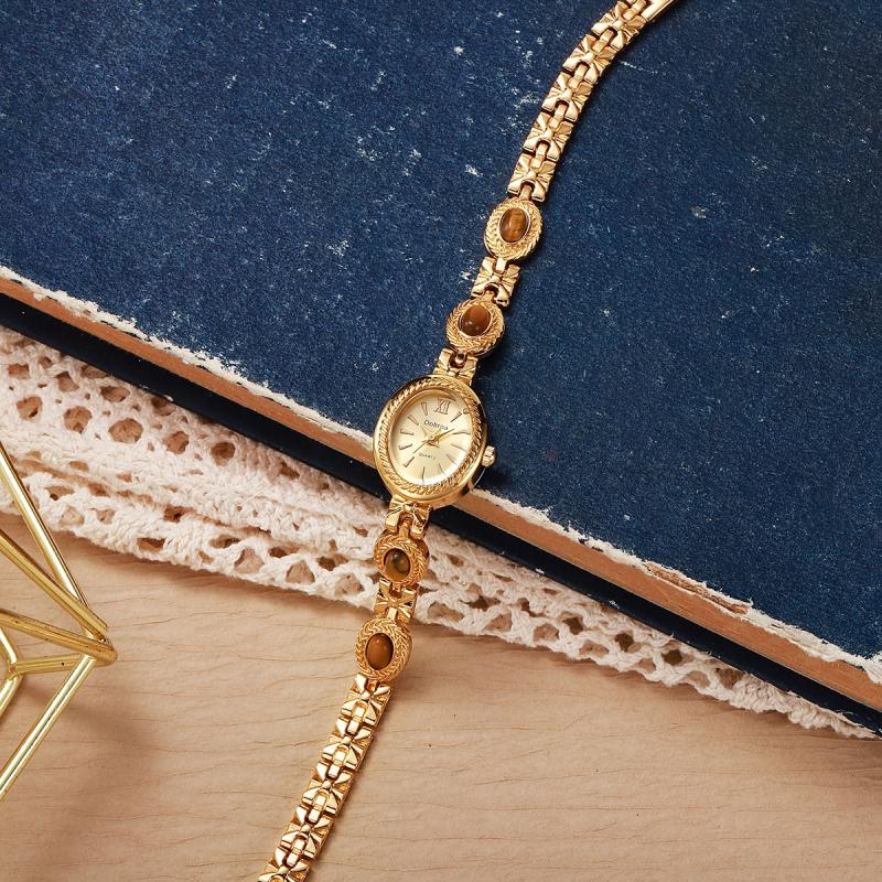Luxury Watch Group - ld retro rijke tijgeroog stenen kettinghorloge,