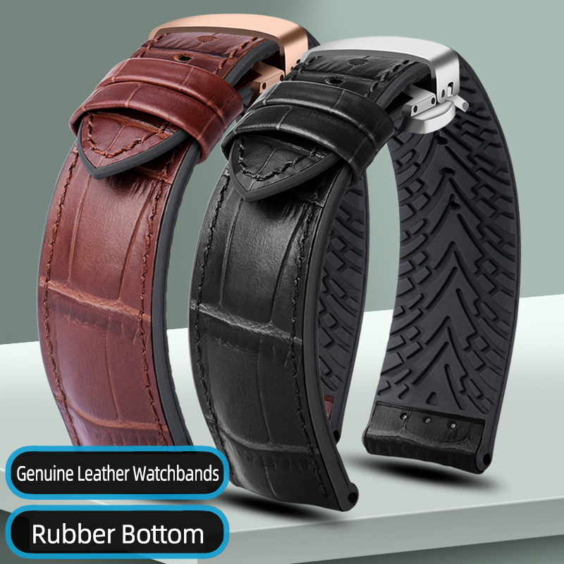 Luxury Watch Class - Lederen Horlogebanden 19/20/21/22Mm Rubberen Onderkant Horloge