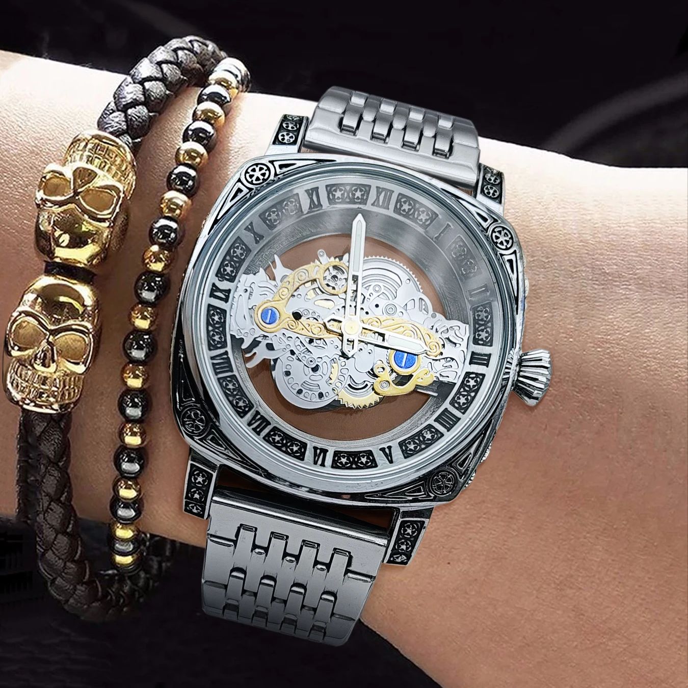 Luxury Watch Value - Herenhorloge, vierkant high-end zakelijk quartzhorloge, hol
